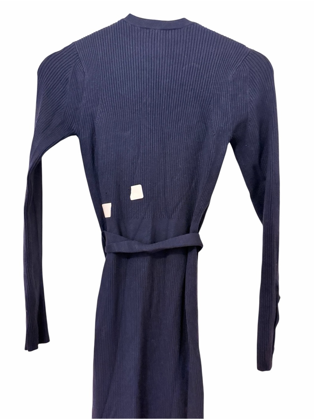 REISS Willa Ribbed Midi Dress Navy Long-Sleeve Maxi Dress with Belt - Picture 5 of 11